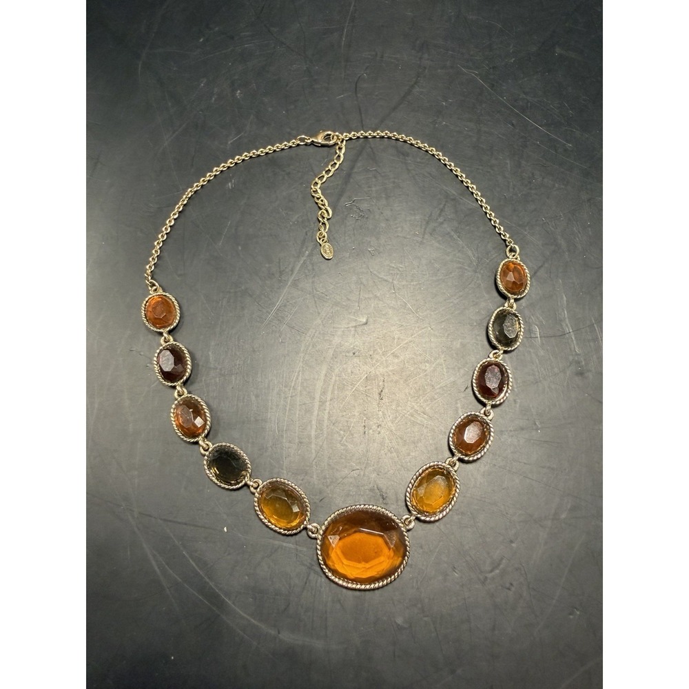 Kendra Scott Style Statement Necklace Multi-Color Oval Faceted Stones Gold Tone